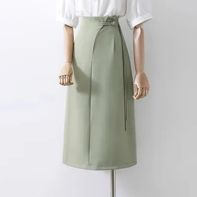 S-XL High Waisted Mid Length A-line Skirt Summer New Straight Button Skirt
