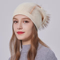 Wholesale Winter Knitted Beanie With Real Fur Pompom Beadwork Decoration Hat for Women Custom Warm Skull Beanie Caps
