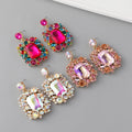 Women's Exaggerated Statement Stud Earrings Large Square Fashionable Colored Crystal Gemstone Pearl Rhinestone Stud Earrings