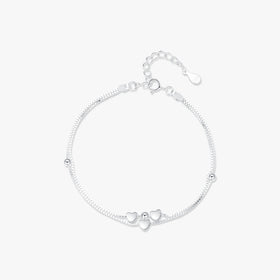 925 Sterling Silver Fine Jewelry Accessories Simple Adjustable Double Layer Hearts to Heart Boxes Chain Bracelet for Women