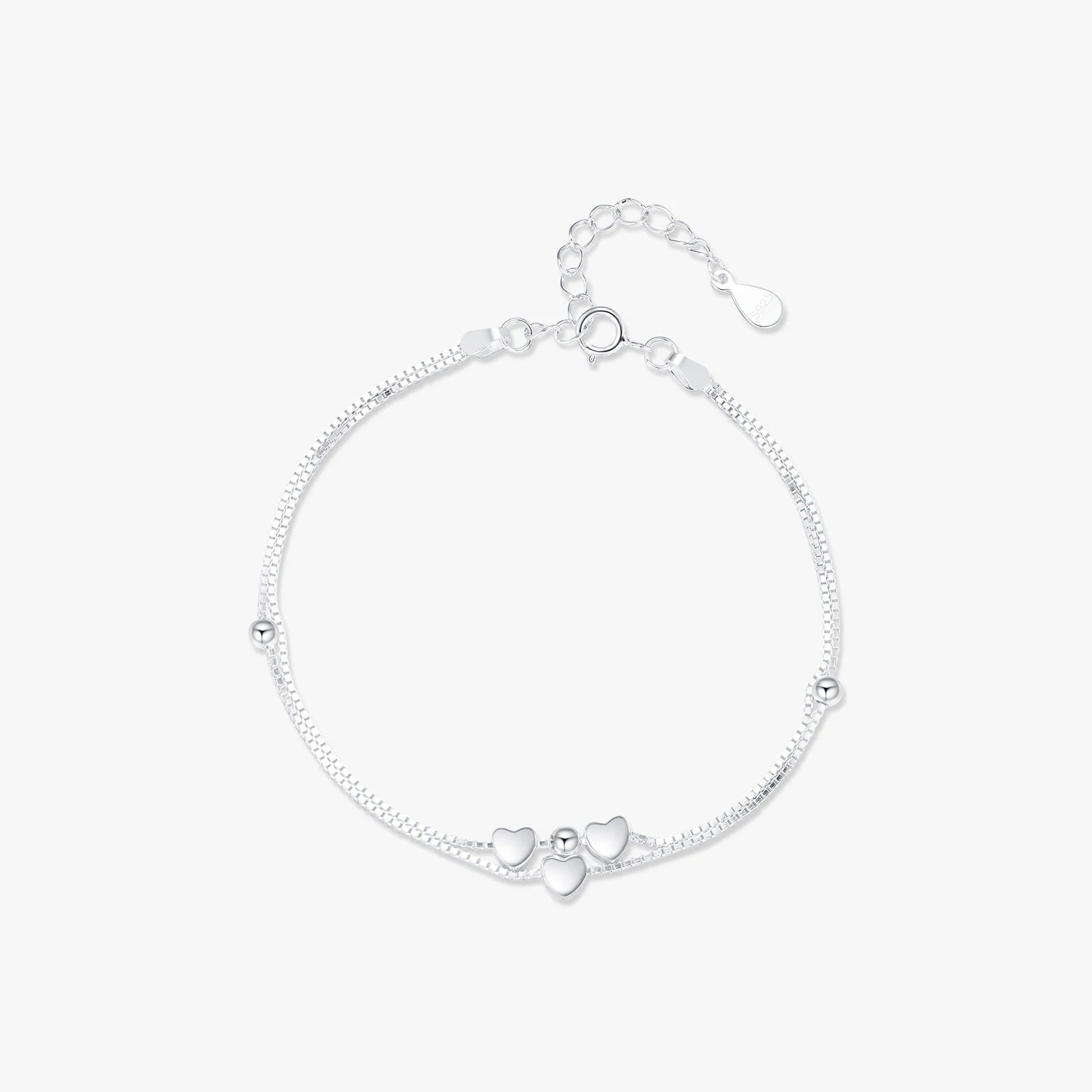 925 Sterling Silver Fine Jewelry Accessories Simple Adjustable Double Layer Hearts to Heart Boxes Chain Bracelet for Women