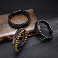 New Original Stainless Steel Frosted Stone Black Gallstone Natural Tiger Eye Stone Bracelet Men's Braided Leather Bracelet
