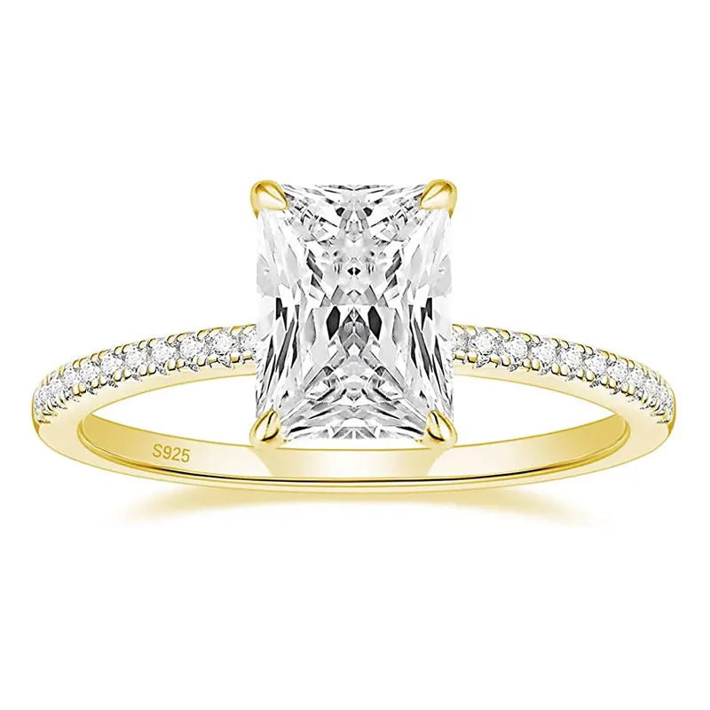 OAHLAN 3CT 925 Sterling Silver 14K Gold Plated Engagement Rings Radiant Cut Solitaire Cubic Zirconia CZ Wedding Rings for Women