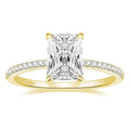 OAHLAN 3CT 925 Sterling Silver 14K Gold Plated Engagement Rings Radiant Cut Solitaire Cubic Zirconia CZ Wedding Rings for Women