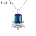 CZCITY Princess Cutting Sapphire Mystic Topaz Mystic Topaz Synthetic Gemstone Necklace Women Silver Jewelry Pendant