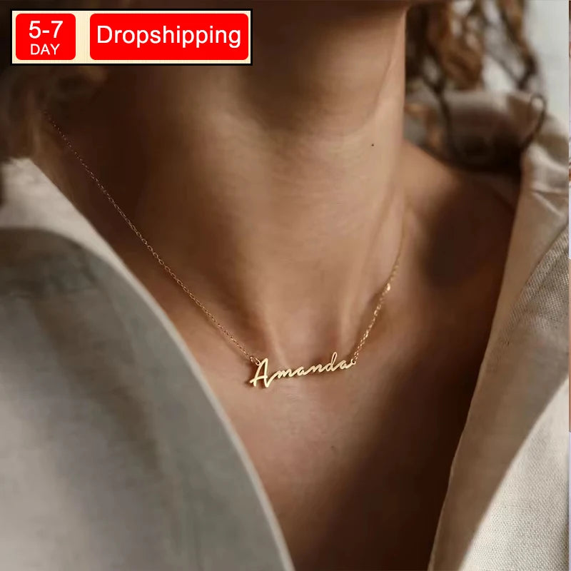 New North Custom Name Necklace Handwriting Personalized Jewelry Stainless Steel  Custom Nameplate Choker Pendant Necklaces Women
