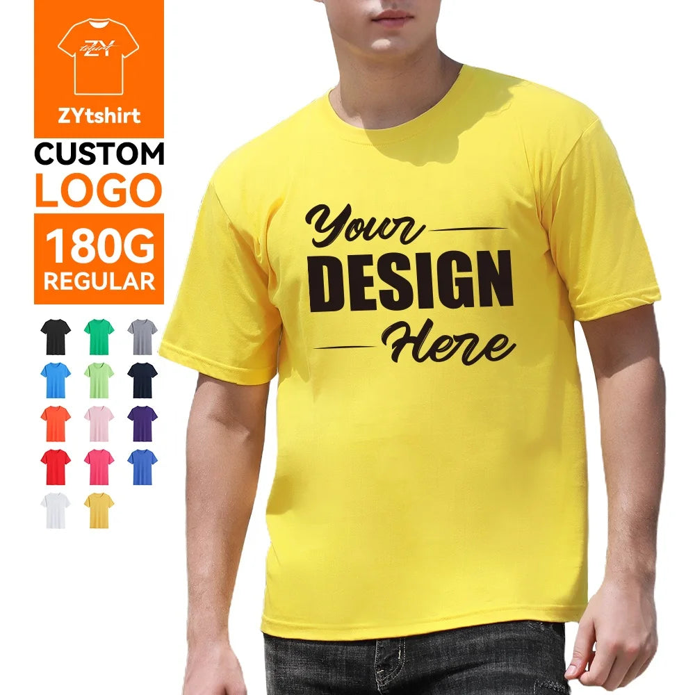 ZYtshirt Wholesale Custom Logo Printed 180GSM 100% Cotton Regular Fit T Shirt for Men Casual Wholesale Blank Tee