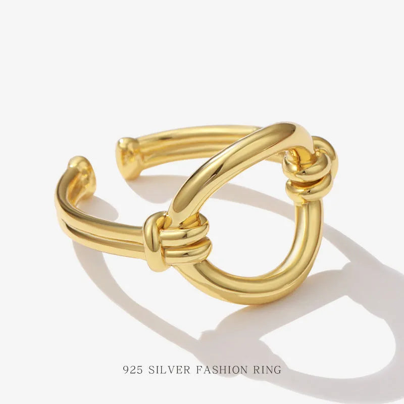 Chunky Thick Twisted 18k Gold Plated 925 Sterling Silver Double Knotted Infinite Rope-like Texture Wedding Party Ladies Ring