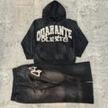 OEM Custom Man Embroidery Applique Distressed Zip up Acid Wash Sweatpants and Hoodies Sets Flared Tracksuits for Men