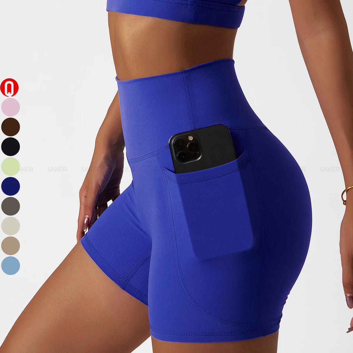 Custom Logo Women High Waist Gym Shorts With Side Pocket Skin Friendly Soft Tummy Control Fitness Workout Yoga Shorts