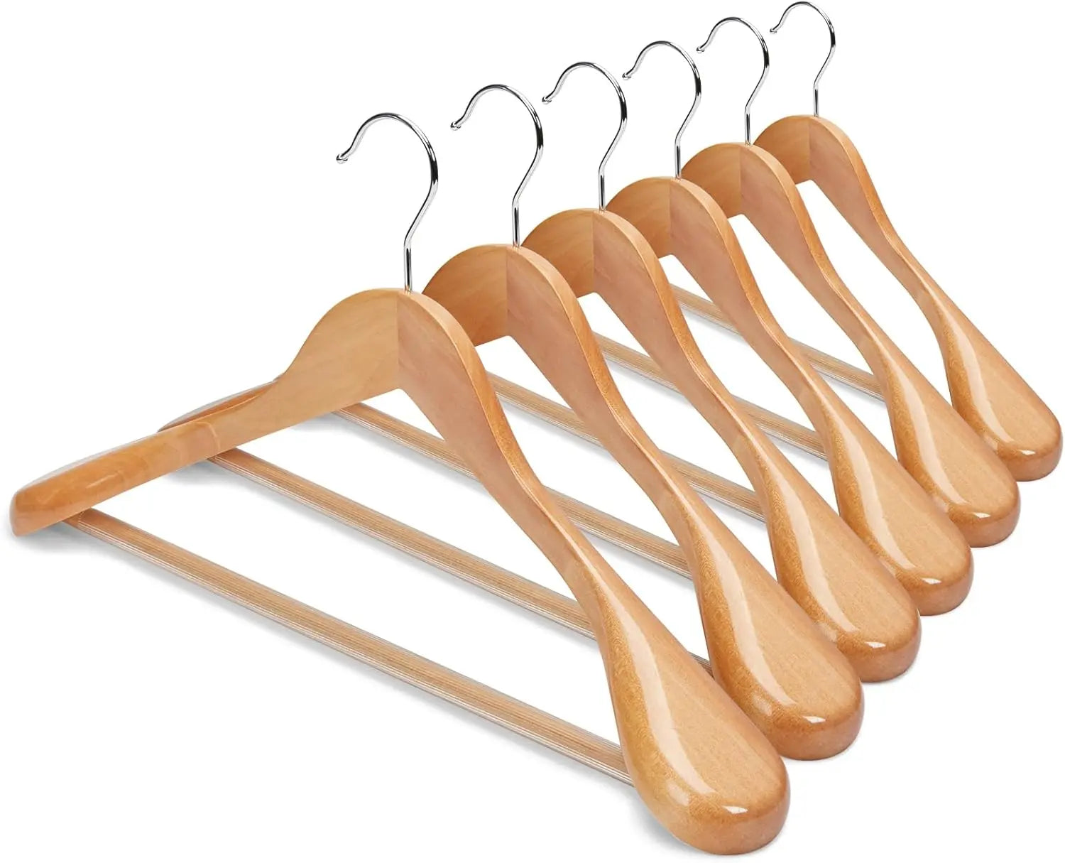Wholesale Wooden Clothes Hangers with Non Slip Pant Bar 360 Swivel Hook 30 Pack Custom Logo for Shirts Jackets Pant Dress Coat