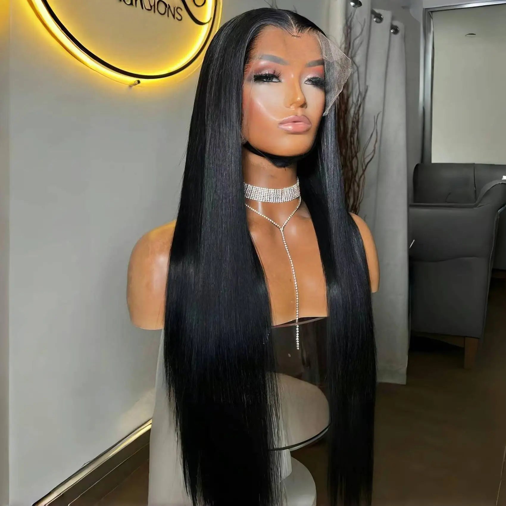 6*6 Glueless Natural Black Straight 13*4 Full Lace 13x6 Lace Front Wigs Preplucked 4C Hairline 100% Human Hair 180 Density Wigs
