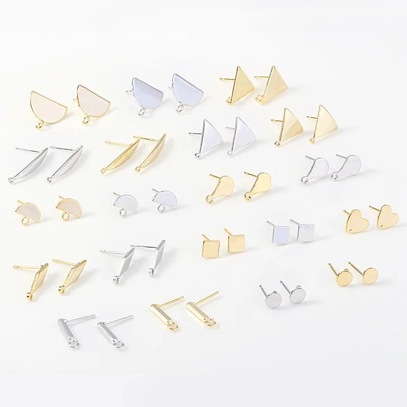 Polygonal Gold Plated Brass Hammered Stud Earring Base Connectors With Loops Geometric Base Stud for Earring  DIY Jewelry Making