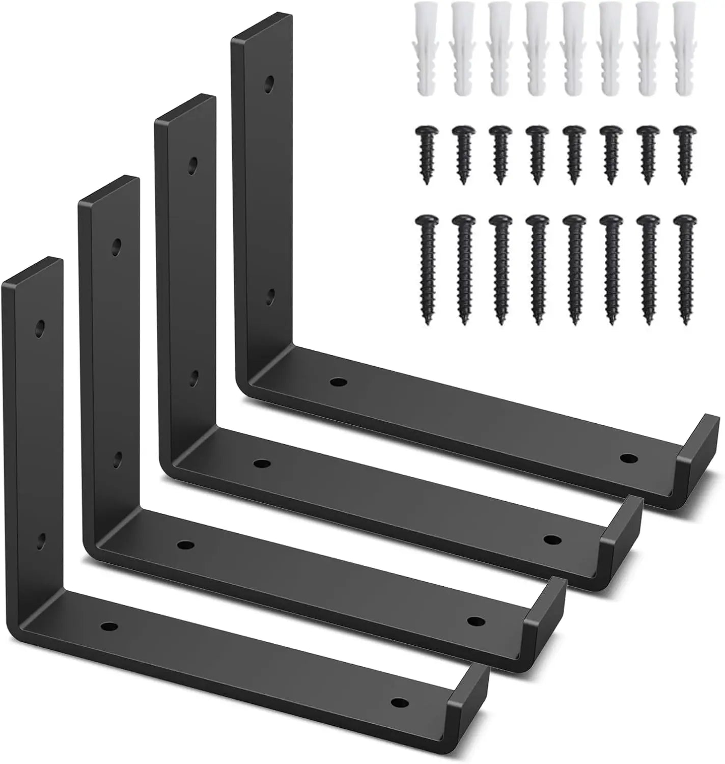 7.25" Black Metal J Bracket with Lip Industrial Rustic Wall Floating Support Shelf for DIY Open Shelving