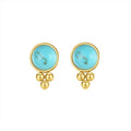 Classic Design Stainless Steel Women Jewelry Gold Plated Blue Turquoise Gemstone Stud Earrings