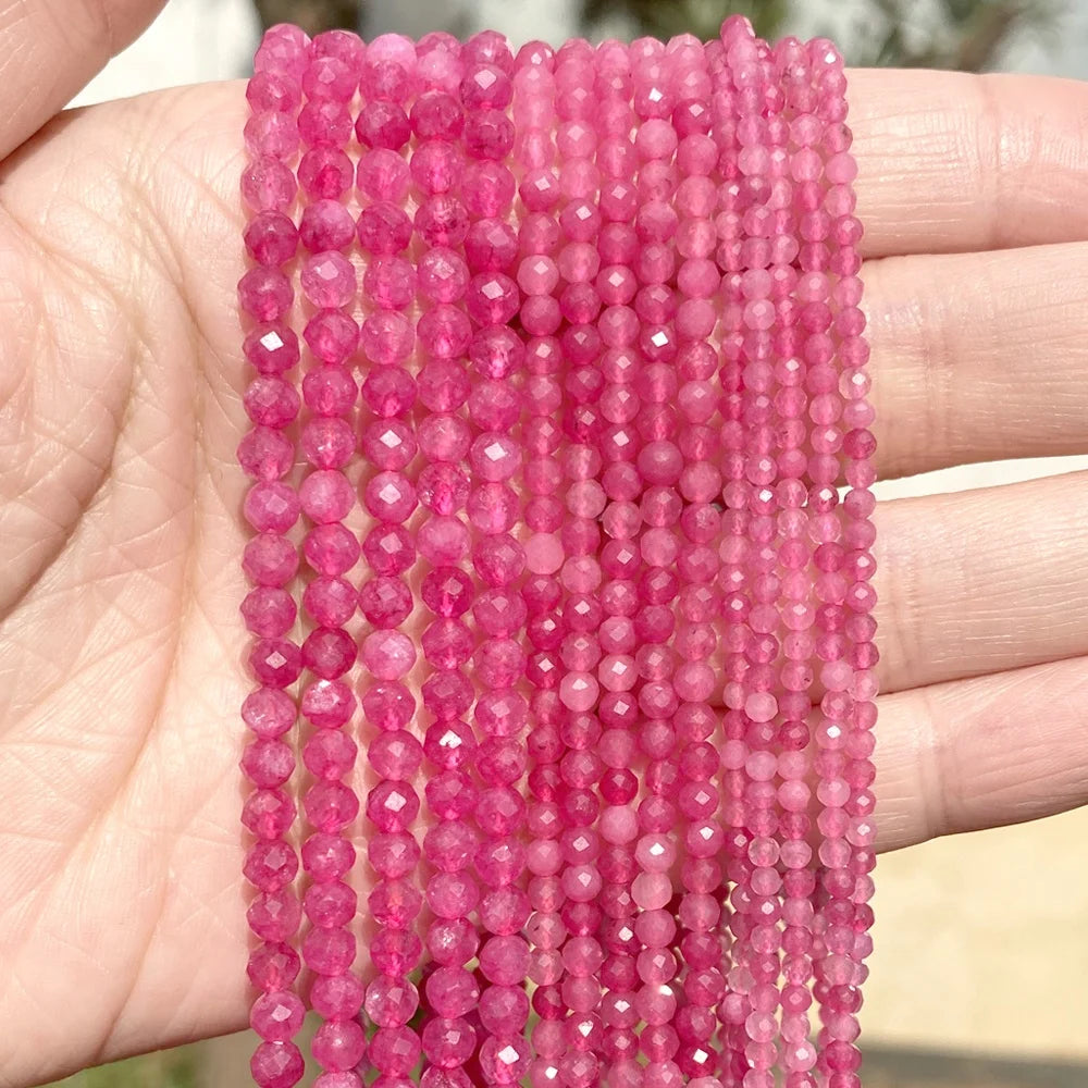 AsVrai U 2 3 4mm Natural Faceted Pink Tourmaline Gemstone Loose Spacer Beads for Jewelry Making DIY Bracelet Earrings Accessory