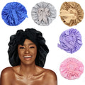 HZO-18132 Custom logo Long Large Braid Hair Head Sleeping Turban Stain Bonnets and Satin Silk Hair Wraps With Tie and Scarf