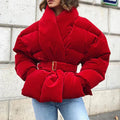 Custom Oversized Winter Warm Long Sleeve Windbreak Women Velvet Puffer With Belt Coats