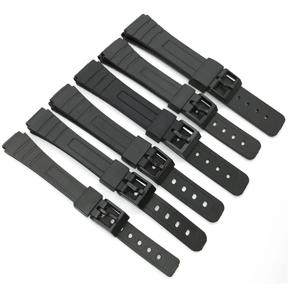 Black Silicone Universal Watch Strap for Men Women 12mm-22mm Size Range Resin Plastic Wrist Band Bracelet Accessories Pins