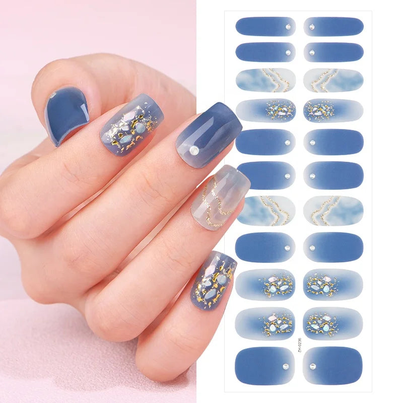 Women's DIY 3D Semi-Cured Gel Nail Strip Stickers Full Nail Wraps with Various Patterns in Plastic Adhesive Fingernail Wraps