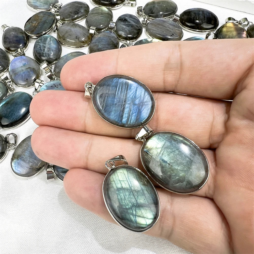 Spiritual Products Blue Flash Labradorite Gemstone Crystal Pendant Silver Bezel Oval Labradorite Gemstone Necklace Pendants