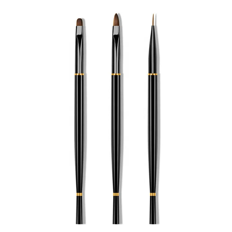 Black Gold Pen Fish Tale Painting Brush Round Gel Liner Stripe Manicure 3pcs Acrylic Nail Art Brush with Lid