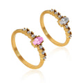 Fashion Dainty Oval Shape Pink and Clear Zircon Rings Stainless Steel 18k Gold Plated Stone Ring Tarnish Free Cz Rings for Women