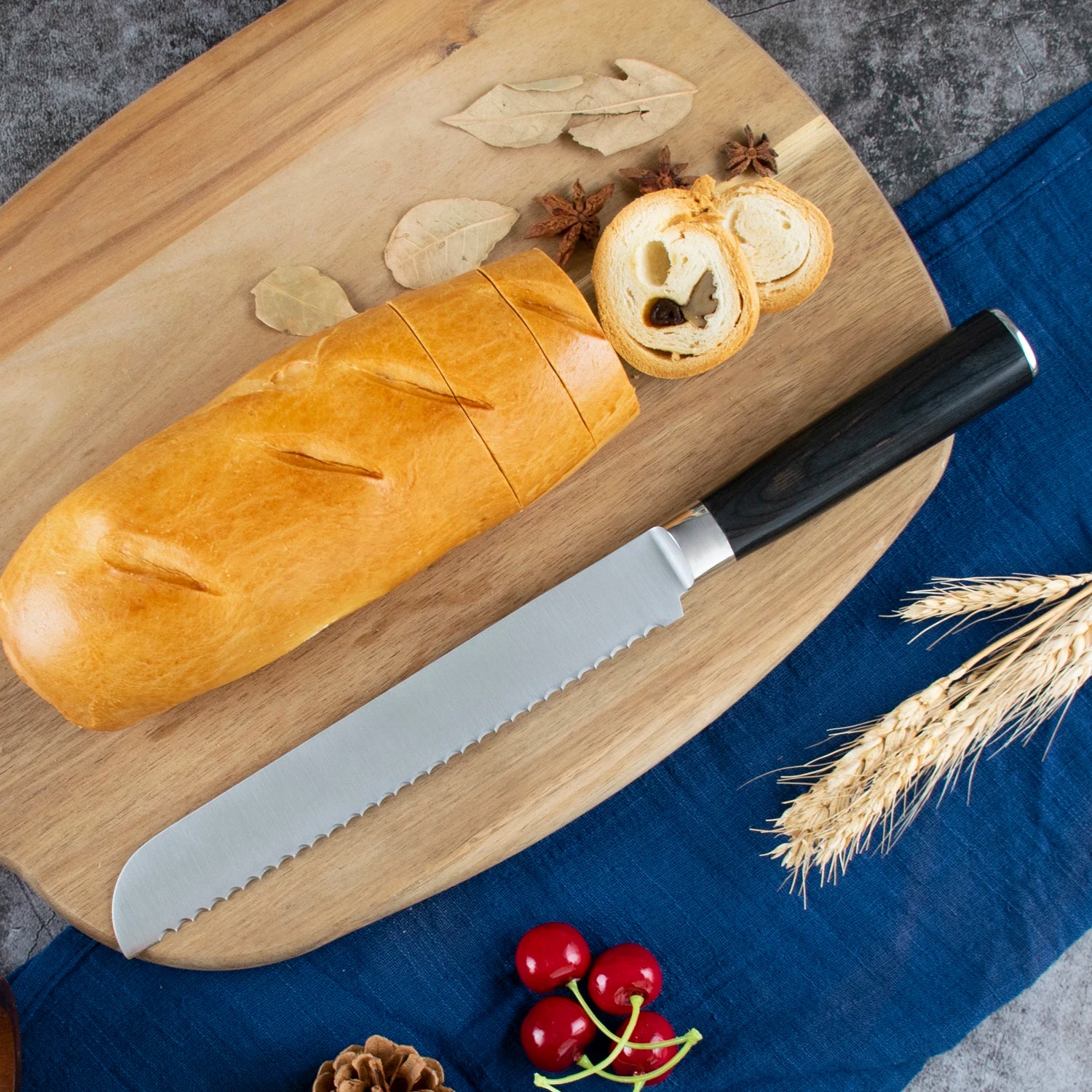 8 Inch 3Cr13 Stainless Steel Kitchen Bread Knife with Ergonomic Pakka Wood Handle Eco-Friendly Gift Box