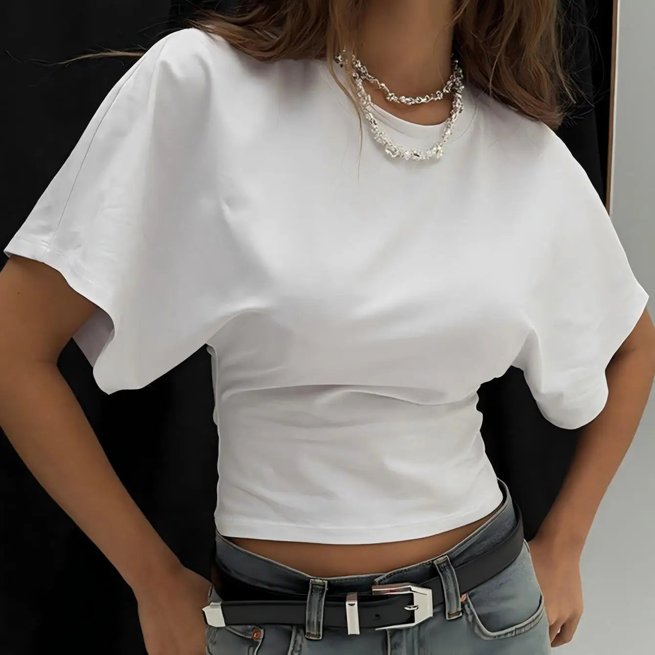 Summer Women's Fashionable Round Neck Crewneck Short Sleeve T-Shirt Solid Color Loose Top for Women