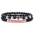 Handmade Beaded Bracelets Natural Stone Cross Elastic Bracelet Charm Men Women Christian Jewelry Gifts