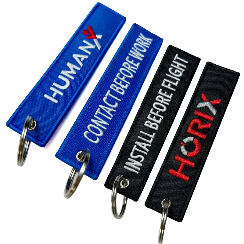 Customized Black Embroidery Logo Key Chain Woven Fabric Flight Keytag Customizable Promotional Keychain & Carabiner