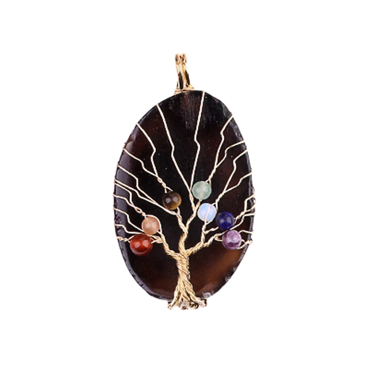 Hot Sale Exquisite Chakela Stone Gold Wrap Wire Life Tree Pendant Black Onyx Natural Stone Fashion Accessory for DIY Decoration