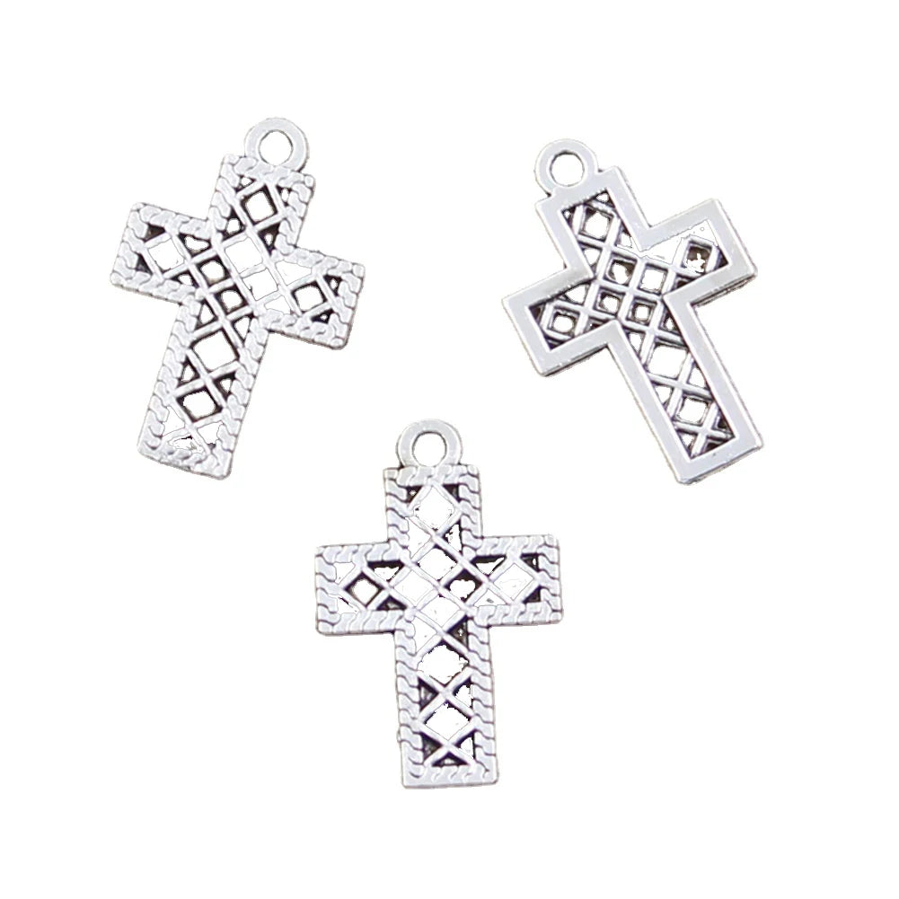 Charms Hollow Grid Cross 24x16mm Tibetan Silver Color Pendants Antique Jewelry Making DIY Handmade Craft
