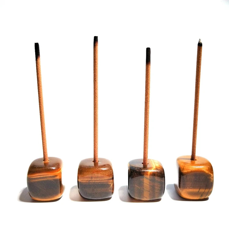HZ Online Shop Jade Stone tiger Eye Cubes Shape Incense Holder Natural Crystal Incense Holder Gem Stones