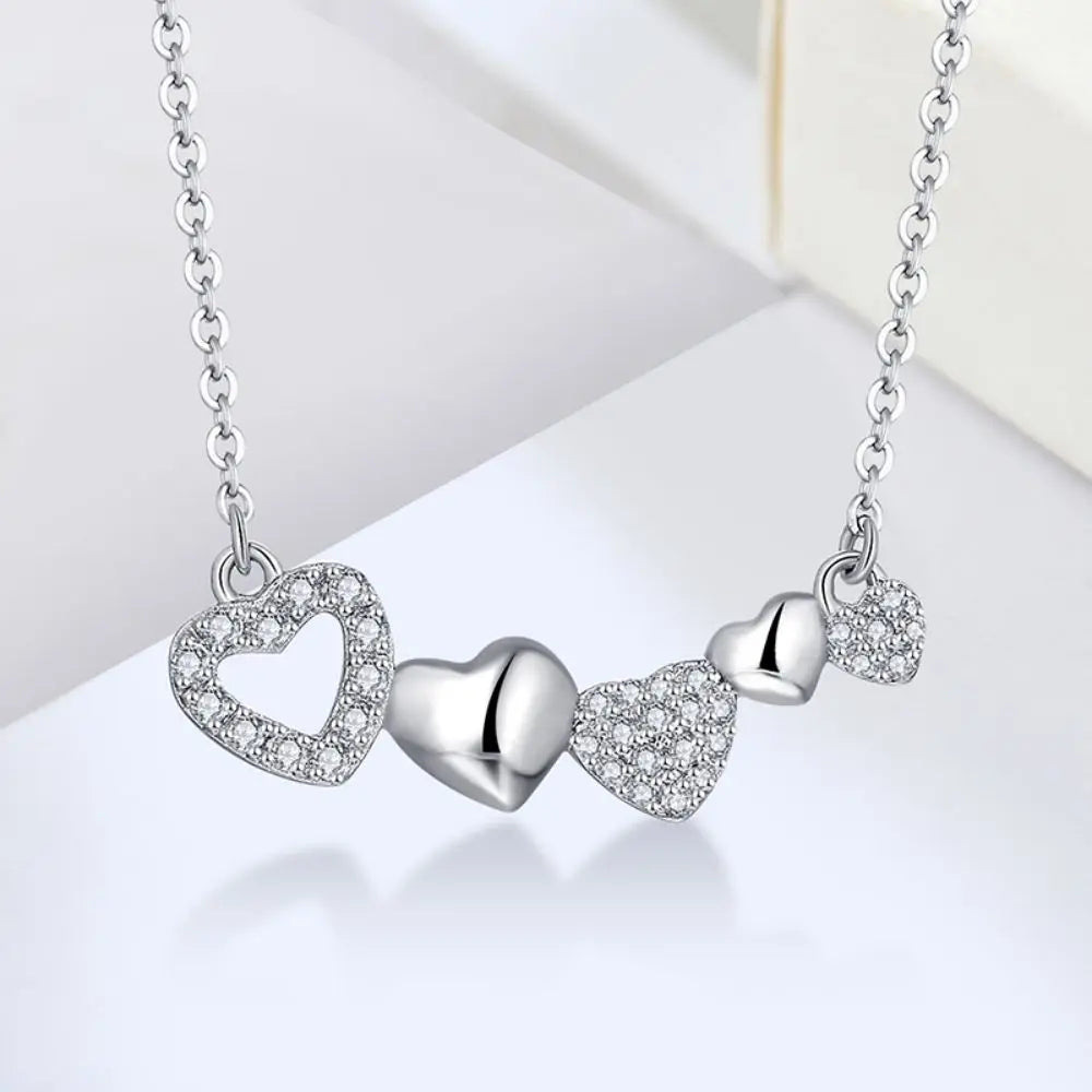 Fast Shipping Trendy Heart Shape Cubic Zircon Pendant Cable Chain 925 Sterling Silver Necklace for Women