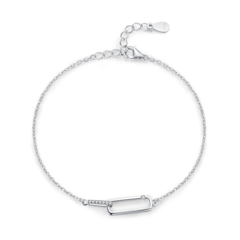 SL1690 925 Sterling Silver Geometric Design Zirconia Link Lock Chain Bracelets for Women Girls Party Accessories Jewelry