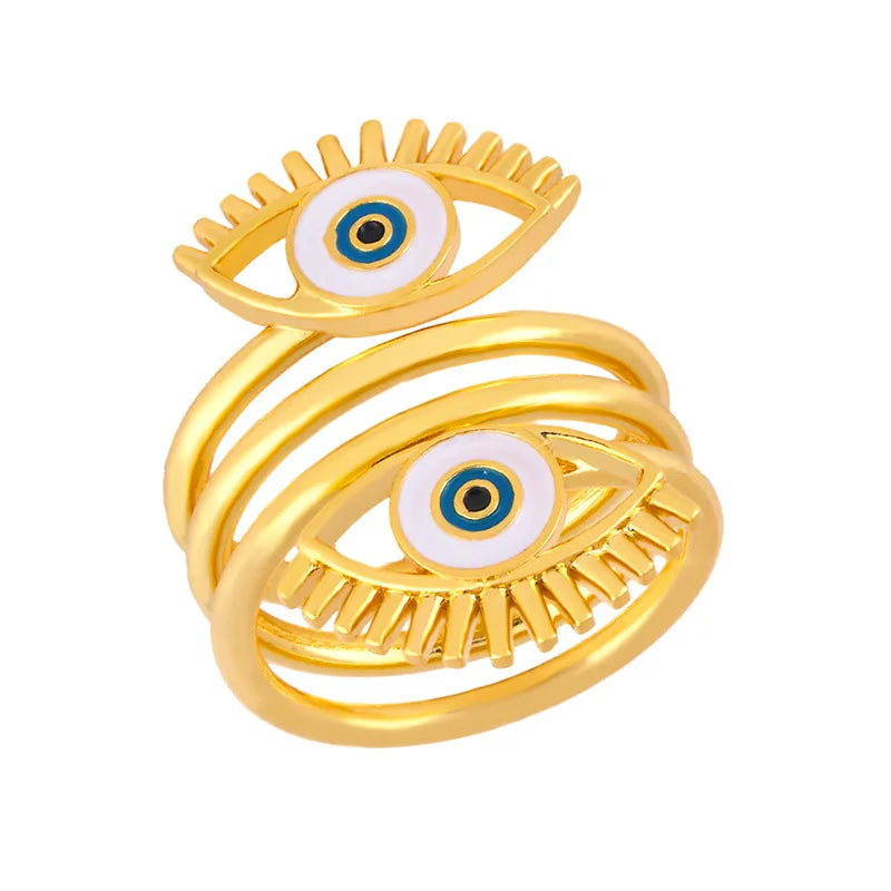 Newest Blue Eye Ring Jewelry 18K Gold Plated Copper Enamel Evil Eye Ring for Women