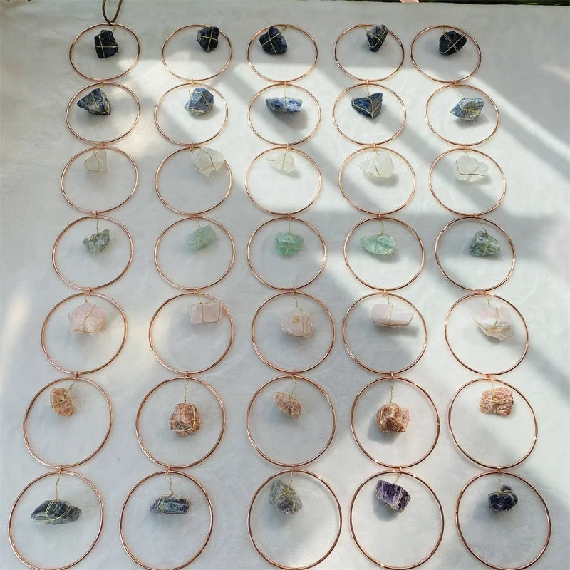 Wholesale Hand Made Crystal Raw Rough Stone Specimen Sun Catchers Hanging Wind Chime for Meditation