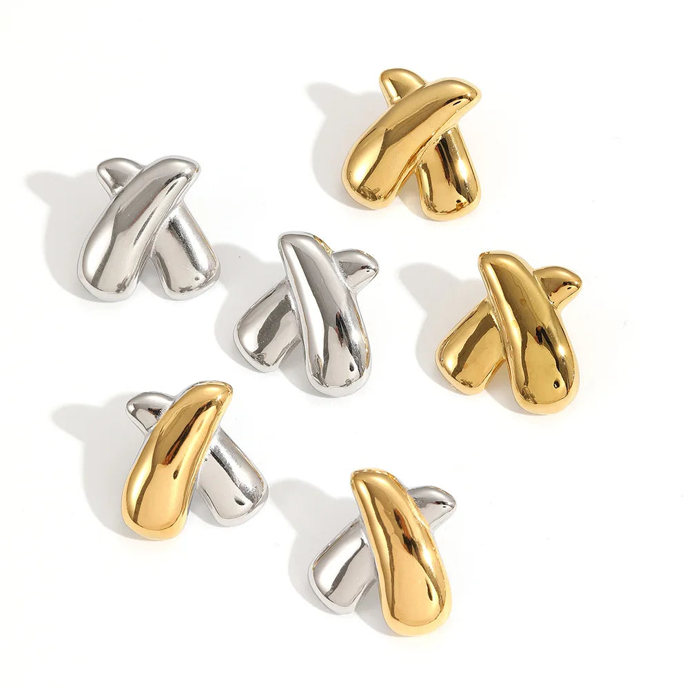 18K Gold Plated Waterproof X-Shaped Stainless Steel Earrings Minimalist Trendy Fashion Jewelry Studs for Women for Parties