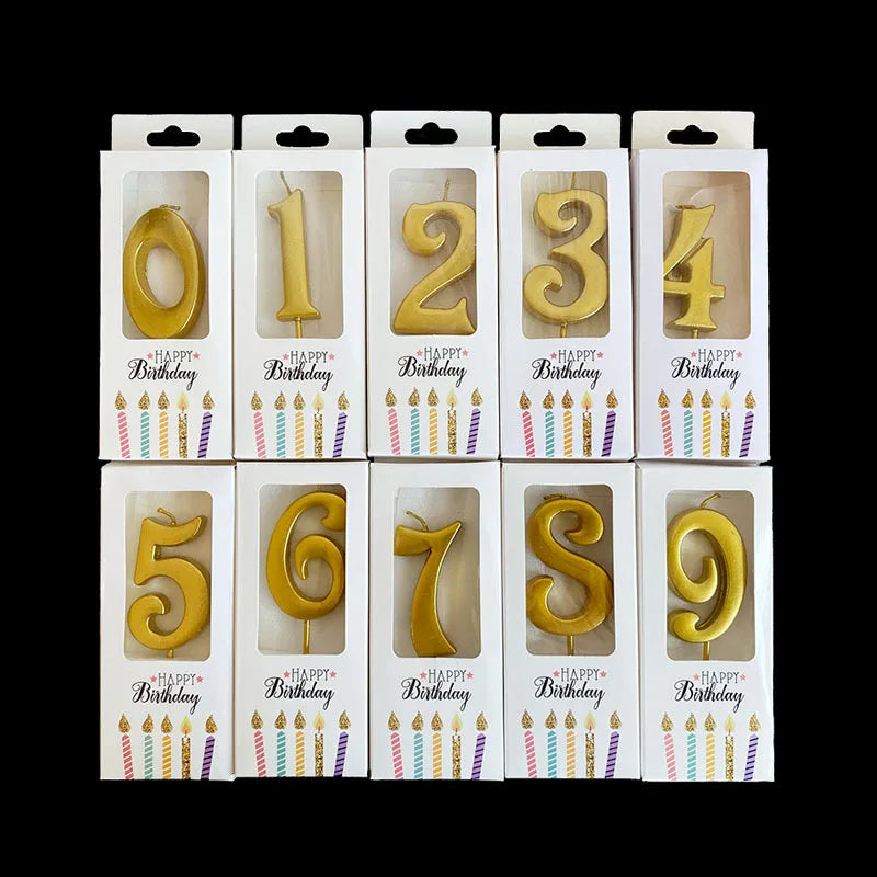 Large Gold-Plated Digital Birthday Candle Customizable Logo Children's Parties Weddings First Year 0-9-Year-Old Paraffin Wax