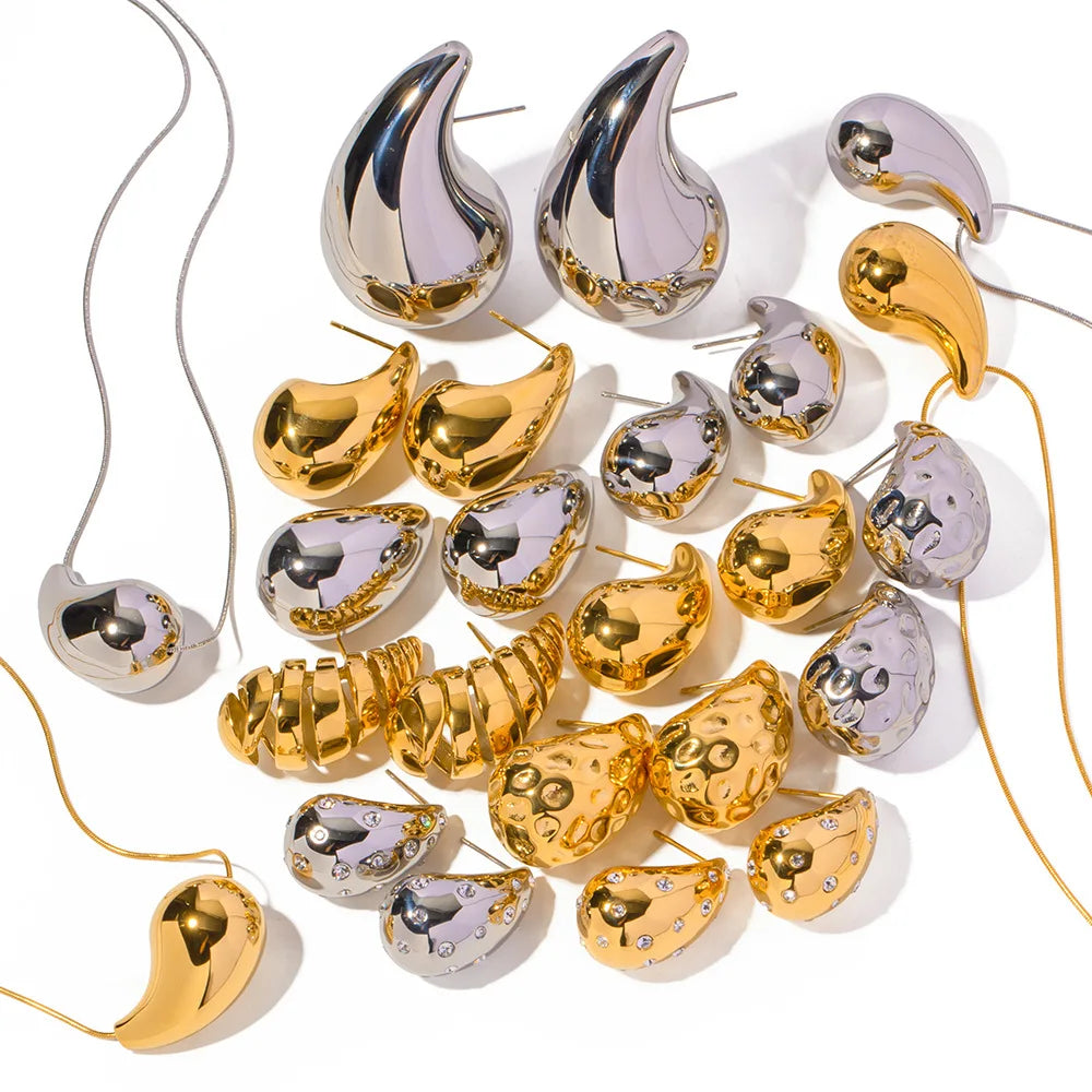 Waterdrop Chandelier Fashion Necklace and Stud Earrings Set Stainless Steel Jewelry