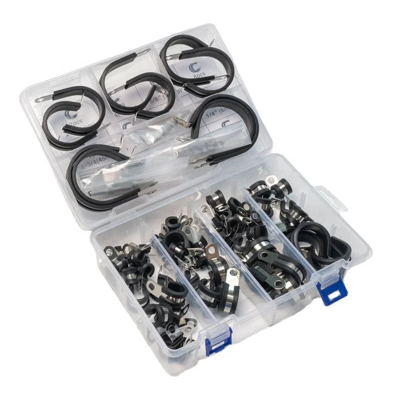Durable Stainless Steel INOX 304 Rubber Lined P Clips Quick Locking R Type Hose Clamps Rubber Pipe Clamps for Pipes and Hoses
