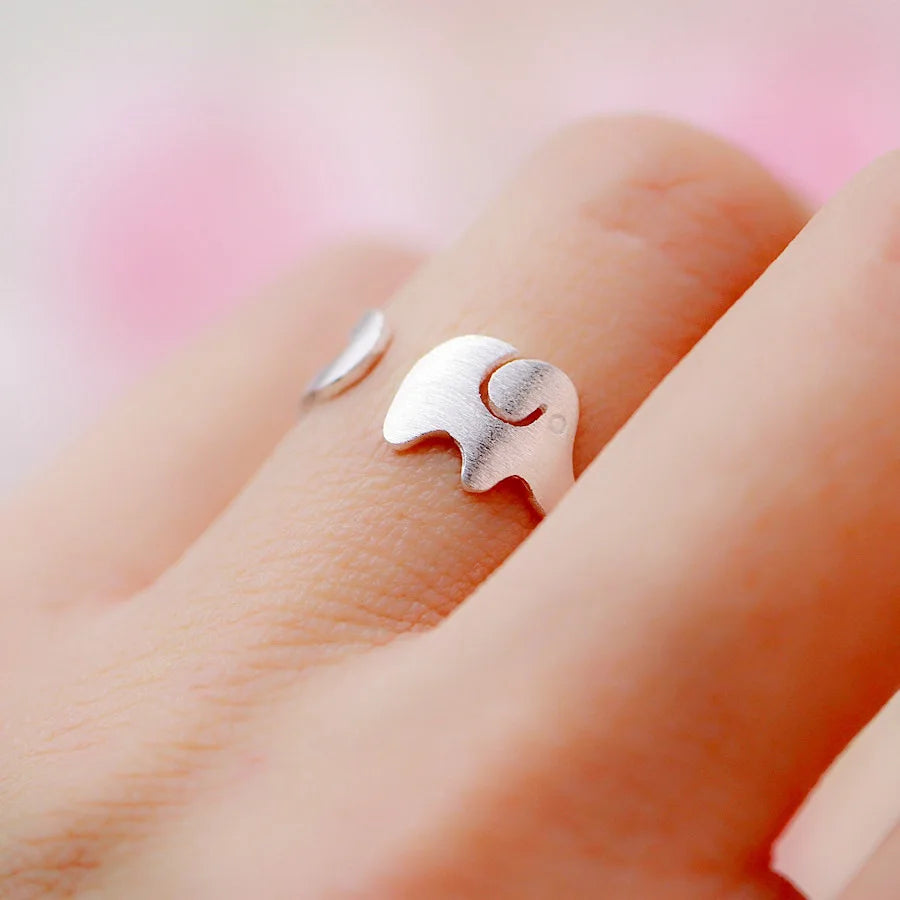 Wholesale Fashion Trendy Copper Silver Drawing Elephant Ring Jewelry for Women Resizable
