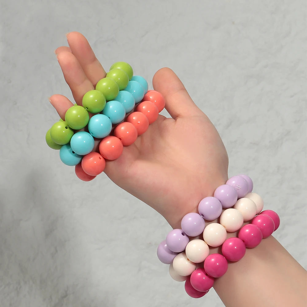 New Arrivals Vintage Acrylic Colorful 13mm Bead Bracelet for Women Elastic Bracelet Bohemian Bead Bracelet