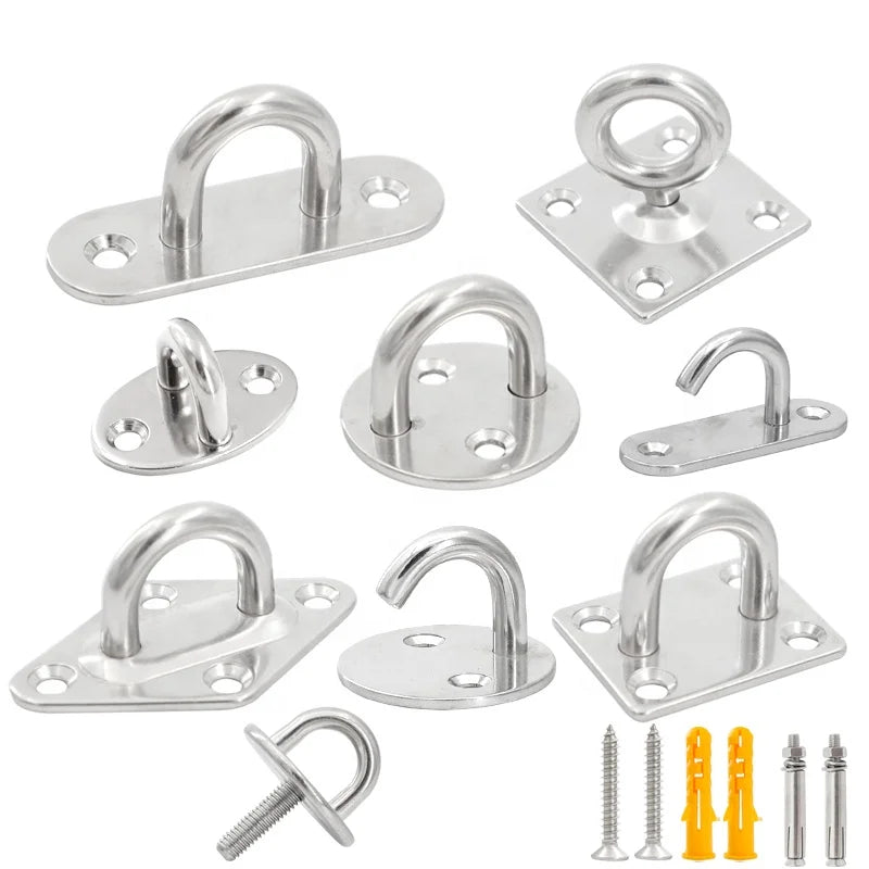 Fast Delivery M5 M6 M8 M9 M10 M12 304 Stainless Steel Shade Sail Pad Eye Rigging Hardware Eye Plate Mount Wall Ceiling Hook