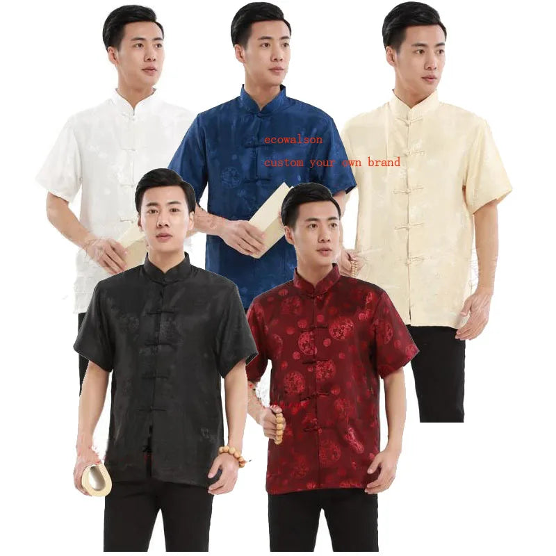 Ecowalson  Tang Suit Traditional Chinese Clothing for Men Shirt Jacket Double Wear Collar Cheongsam Top Retro News Year Clothes