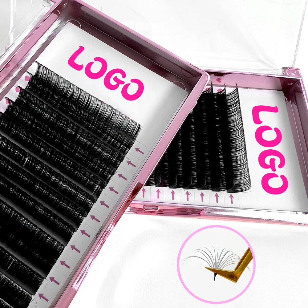 Classic Handmade Natural Long Eyelash Extension Super Dark Soft Korean PBT Fiber 8-18mm Length Private Label Lash Trays