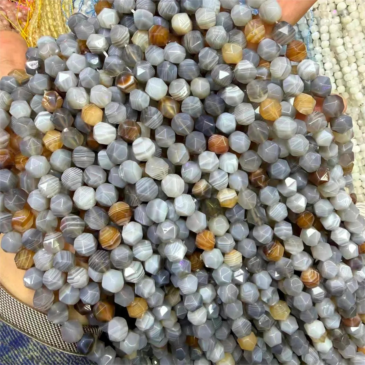 Wholesale Natural Faceted Botswana Agate Beads Diamond Cutting Gemstone Stone for Jewelry Crafting Loose Beads