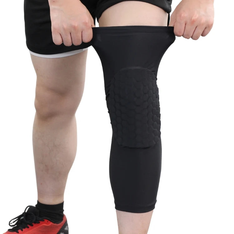 Custom Logo Non-slip Honeycomb Padded Lightweight Knee Protector Breathable Elastic Compression Leg Sleeve Hook Loop Crawling