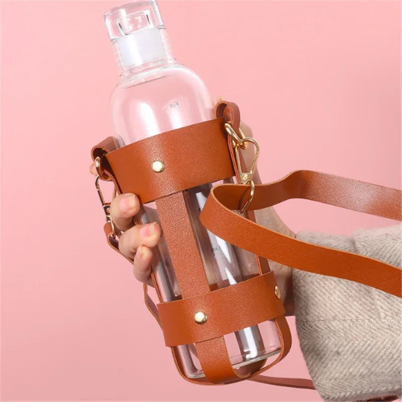 Customizable Luxury Leather Crossbody Shoulder Strap Travel Water Cup Beverage Bottle Eco-Friendly Personalized OEM Custom Bag